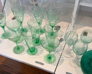 Vintage green depression glassware