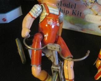Vintage "Kiddy Cyclist Tin wind-up Toy, C-1930's-1940's