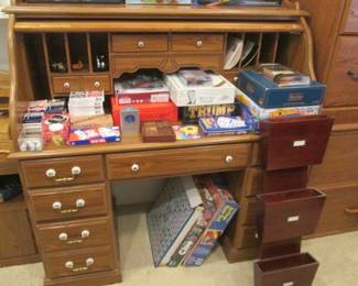 Roll-top Desk By Riverside Furniture, 50" X 24" X 48"       Plus Games, Cards and Office Supplies