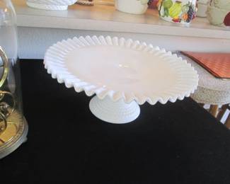 Vintage Hobnail Milk Glass Footed Cake Stand