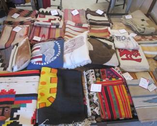 Very Large Array of Textiles:                                                        Navajo Saddle Blankets Single & Double Sizes.                                                                 Mexican Weavings:  Blankets & Runners