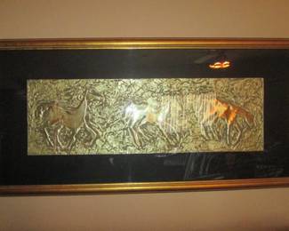 Framed Horse Wall Art Piece, Gold Relief