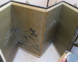 Asian-Themed 4-Panel Wall-Mount Screen, Gold Landscape