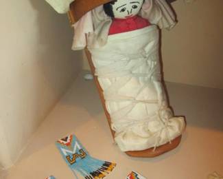 Doll on Cradleboard Carrier + Beadwork Pieces