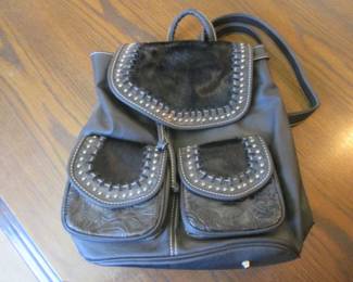 "Trinity Ranch" LeatherBackpack, Hair on Cowhide & Tooled Floral Patterns