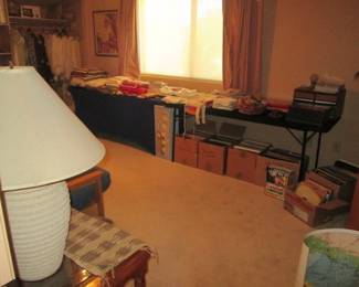 Bedroom Overview:  Albums, CD's, DVD's, Table Linens, Men's Clothing