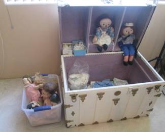 Painted Steamer Trunk, Dolls & Baby Clothing