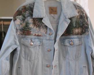 Denim Jacket, Detailed Forest Scene, Size M