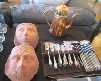Terra Cotta "Rooke's" Hanging Planters.                                  Flatware Set by Rogers Brothers "Remembrance"