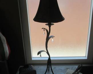 Pair of Accent Lamps, Metal Frames & Crystal Drops