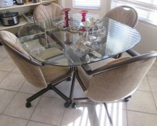 Dinette Table/4-Chairs on Casters, Bevelled Glass Top,   48" X 48"