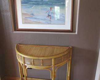 Bamboo & Woven Top & Shelf, 1/2 Moon ConsoleTable