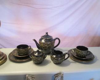Antique "Sarreguemines Rockingham" Tea Set, Black Glazed.  19th-Early 20th Century, French