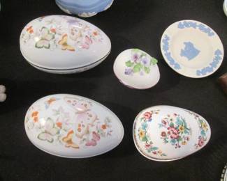 Hand-Painted Porcelain Egg-Shaped Trinket Boxes