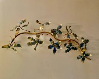 Vintage Brass Enamel Floral Wall Hanging