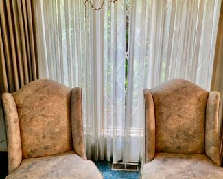 Blue White Wing Back Chairs