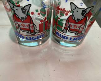 Vintage Spuds Mackenzie Bud Light Xmas Rock Glasses