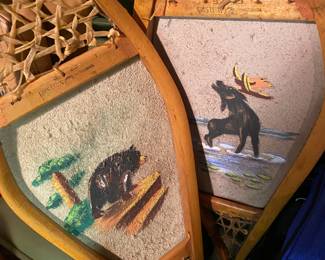 Vintage Canadian Rawhide Wood Snow Shoes