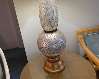 Vintage Murano Art Glass Silver Blue TALL Table Lamps ( PAIR) Stunning!