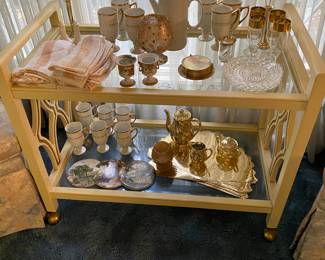 Italian Provincial 2 Tier Glass Bar Cart