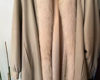 Vintage Leather Swing Coat with White Mink Trim