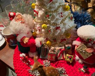 Vintage Hand Made Christmas Tree Santa Mrs Claus Presents