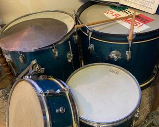 Vintage Norma 5 Piece Drum Set ( Blue) with Cymbal Kick Pedal, Drum Sticks. Japan