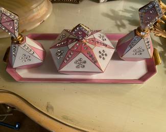 Vintage Lefton Perfume/Trinket Box/Tray Dresser Set