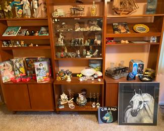 Mid Century Teak Wall Unit. Shelves, Cabinets, Glass Doors.