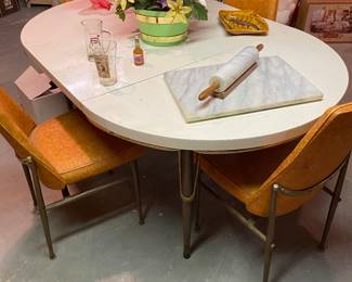 Mid Century Dinette Table with 4 Orange Side Chairs
