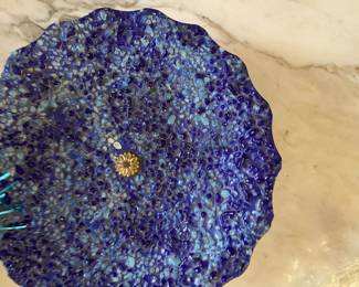 Mid Century Gerte Hacker Signed, Enamel Lava Pebble Centerpiece