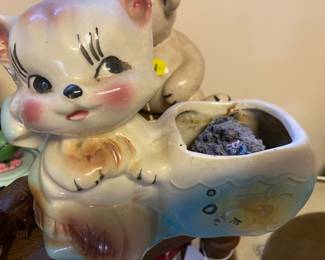 Vintage Anthropomorphic Kitten with Fishbowl Planter