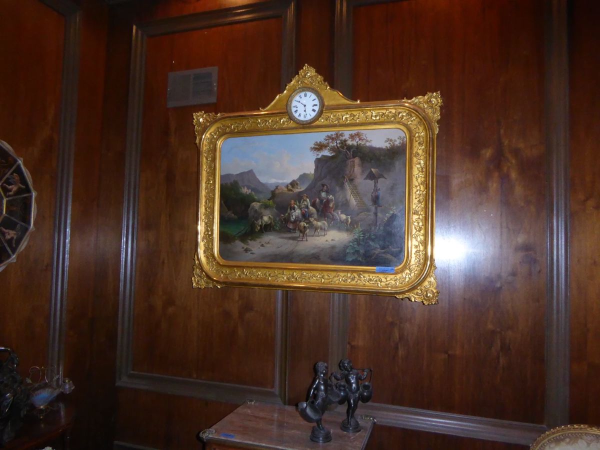 Austrian picture clock with musical movement. 19th c. Signed