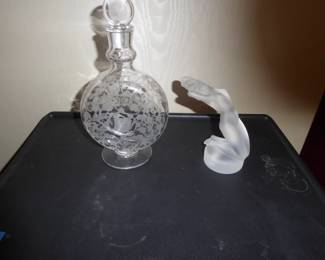 Baccarat decanter     Steuben lady