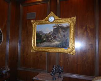 Austrian picture clock with musical movement.  19th c.  Signed