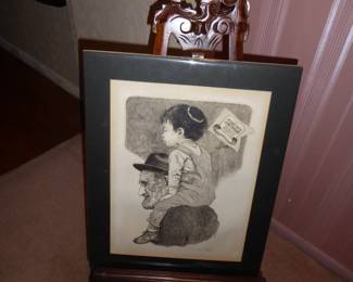 Antique Mahogany Carved Easel