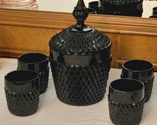 MID CENTURY BLACK DIAMOND POINT BAR SET 