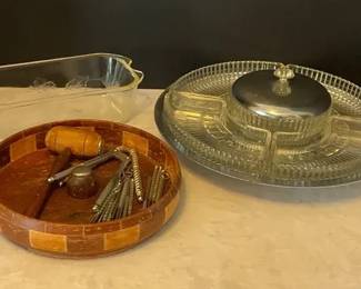 Vintage Glass Loaf Pan, Nut Bowl Lazy Susan