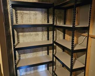 Two Matching Metal Particle Board Shelving Units