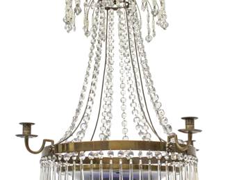 Lot 30
Four-Light Crystal And Blue Glass Chandelier H 29" Dia. 25"