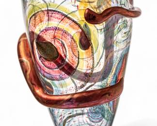 Lot 44
Anthony Corradetti (American, B. 1955) Hand Blown Glass Vessel with Applied Glass, Hand Tooled Applications, Painted with Glass Enamels for Color 1980
