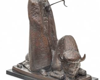 Lot 1018
Marshall Maynard Fredericks (American, 1908-1998) Bronze Sculpture, 'Black Elk: Homage to the Great Spirit', H 15.5" W 6.25" L 14.25"