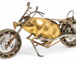 Lot 1069
Sonny Dalton (American, 1933-2011) Mixed Metal Steampunk 'Hog', H 10" W 4" L 19"