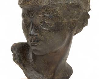Lot 1026
Anker Hoffmann (Danish, 1904-1985) Bronze Bust of a Young Woman, 1963, H 12" W 6" Depth 7"