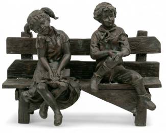 Lot 1067
Bronze Sculpture, Two Children on Garden Bench H 25" L 32" Depth 12"