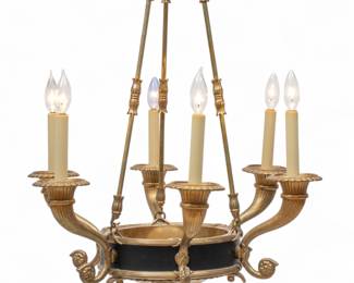 Lot 29
French Empire Style Bronze Seven Light Chandelier 20th Century, H 32" Dia. 24"
