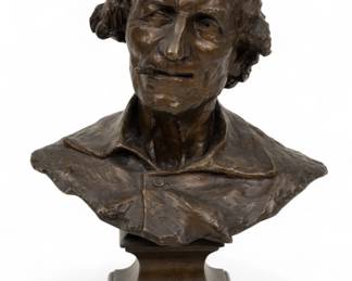 Lot 1032
After Jean-Baptiste Carpeaux (French, 1827-1875) Bronze Bust, 19th C., 'Le Fumeur', H 19" W 14.5" Depth 9"