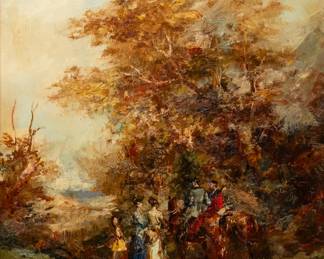 Lot 4016
Juan Camo Sentis (Spanish, 1920-2001) Oil on Canvas 'Paseanzo (Stroll)', H 28" W 23" Frame Size: H 34" W 29"
