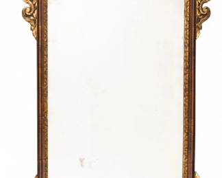 Lot 60
English Georgian Mahogany And Parcel Gilt Fret Carved Wall Mirror 1800, H 29.5" W 17.5" Frame Size: H 49.5" W 25"