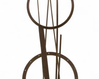 Lot 1064
Contemporary Iron Garden Sculpture with Double Discs And Long Prongs, H 86" W 32"